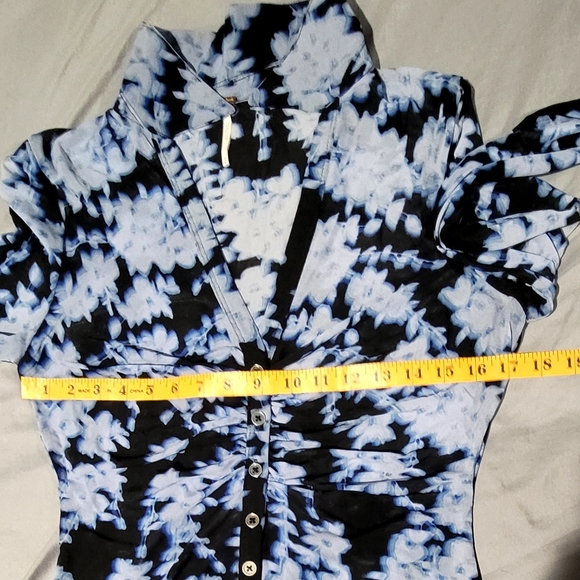 Free People Lucky Shirtee Mesh Ruched Floral Button Up Top Blue Medium - Picture 7 of 7